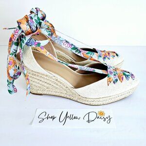 Crown & Ivy Lawndale Womens Floral Print Espadrille Wedge Sandals Sz 9.5~SH162.1